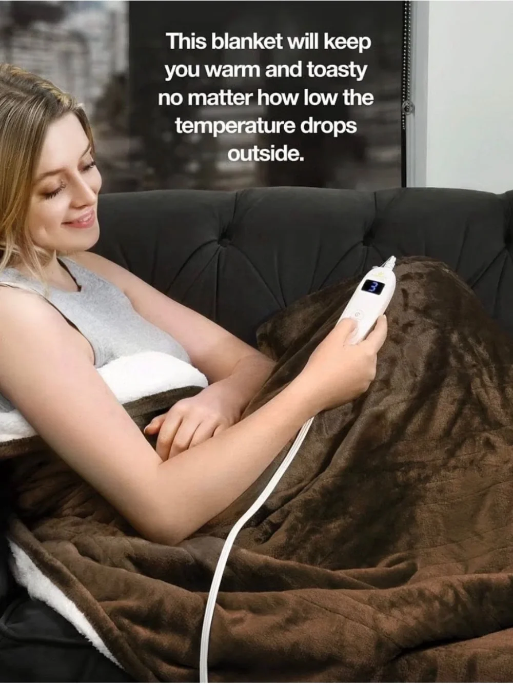 Plush Sherpa Electric Throw Blanket - Brown